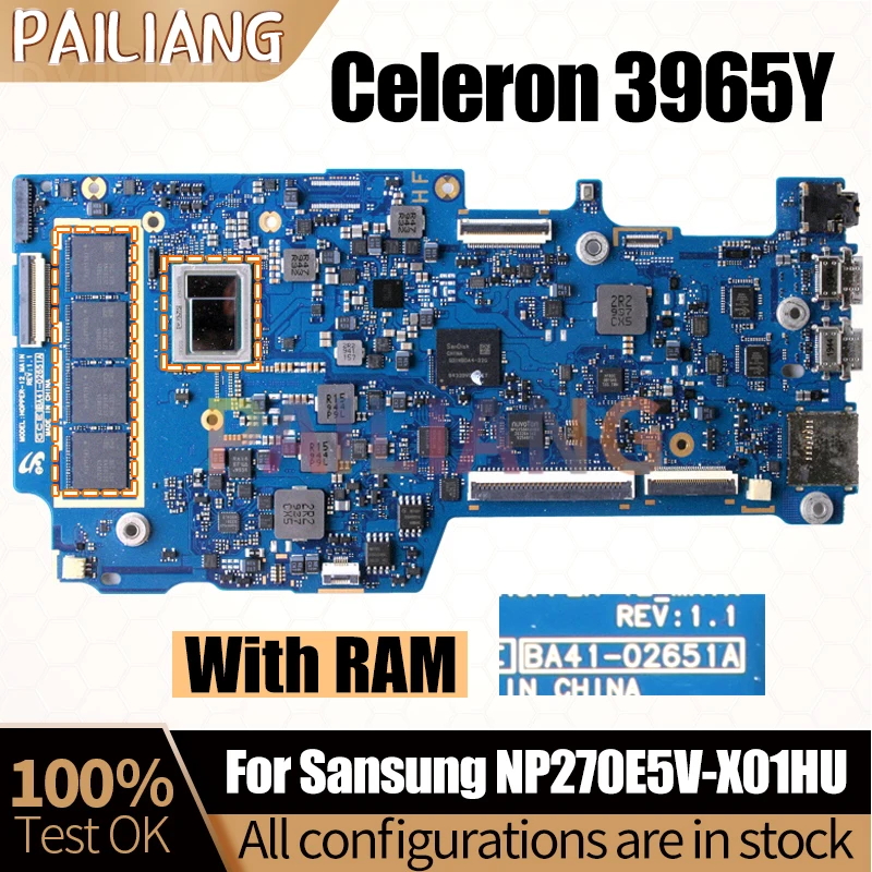 For Sansung NP270E5V-X01HU Notebook Mainboard Laptop BA41-02651A SR3GG Celeron 3965Y BA92-18806B Mainboard Full Tested