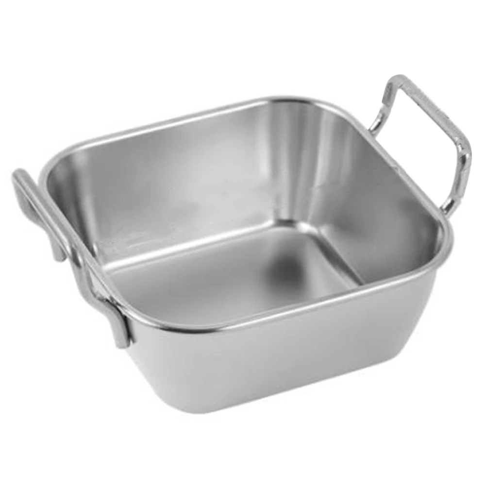 Stainless Steel Food Storage Tray Double Ears Fried Chicken Square Plate Snack Fruit Plate Food Display Kitchen Tools, A