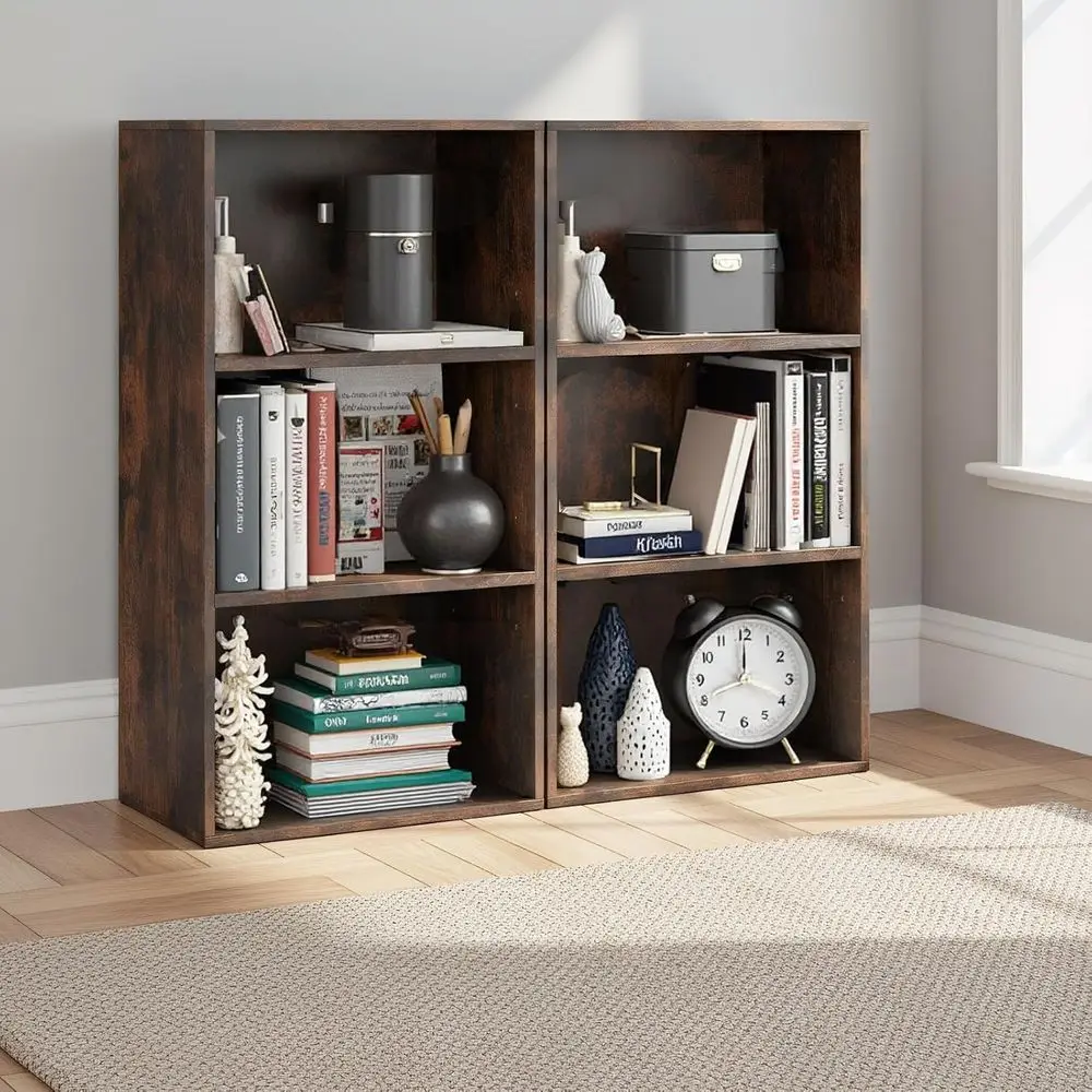 

3-Tier Wooden Bookshelf Set, Rustic Brown, Adjustable Shelves for Living Room, Home Office, Bedroom