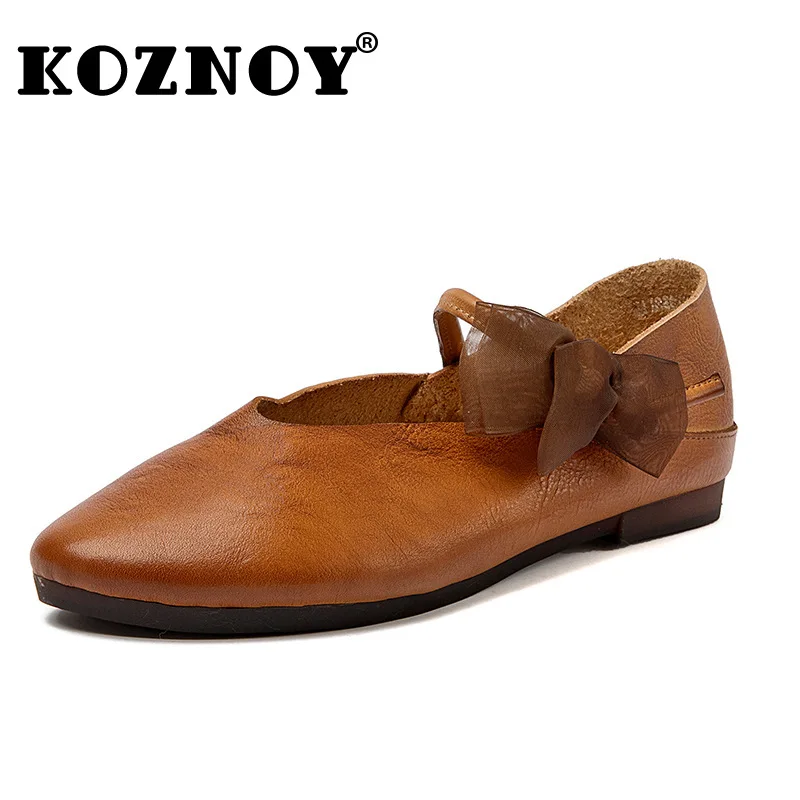 

Koznoy 1.3cm 2024 Cow Genuine Leather Woman Summer Ethnic Elegance Luxury Flats Ladies Shallow Moccasin Comfy Soft Soled Shoes