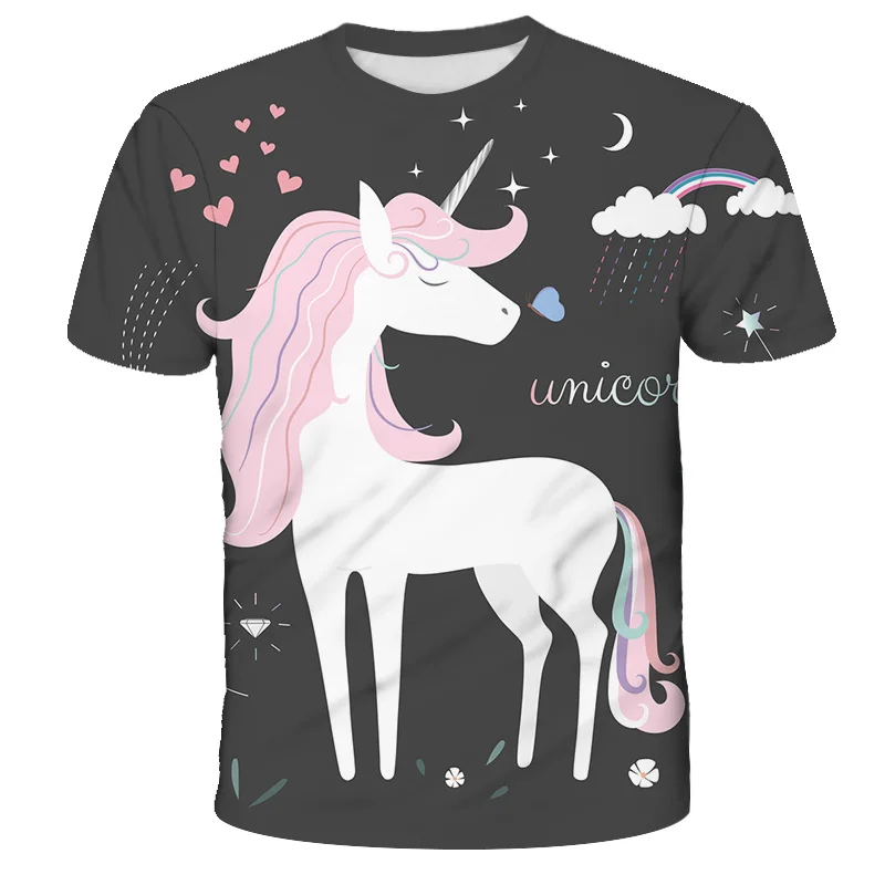 1-14 Years Kids Unicorn Girls T Shirt 2023 Summer New Cartoon Casual T-Shirts For Girls Tops Popular T Shirt Children Clothes