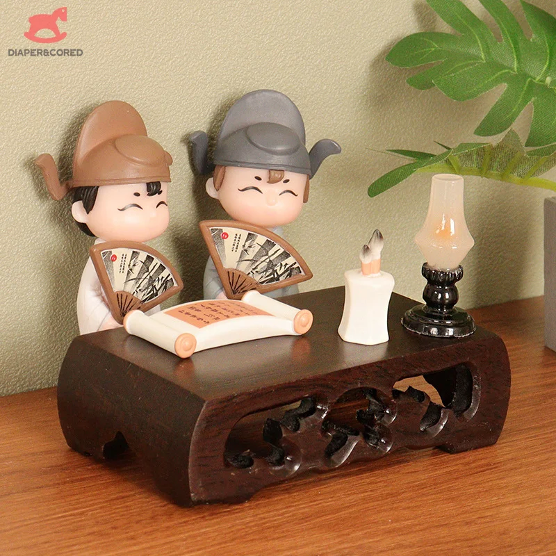 1Set Dollhouse Simulation Retro Small Table Guzheng Guqin Desk Model Doll House Study Scene Decorations Accessories