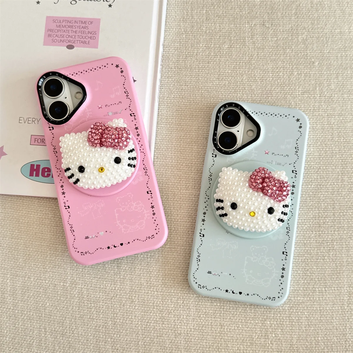 

New magnetic case pearl Hello Kitty with stand Phone Case For iPhone 16 15 14 13 Pro Max fundas case Protective cover 16 16pro