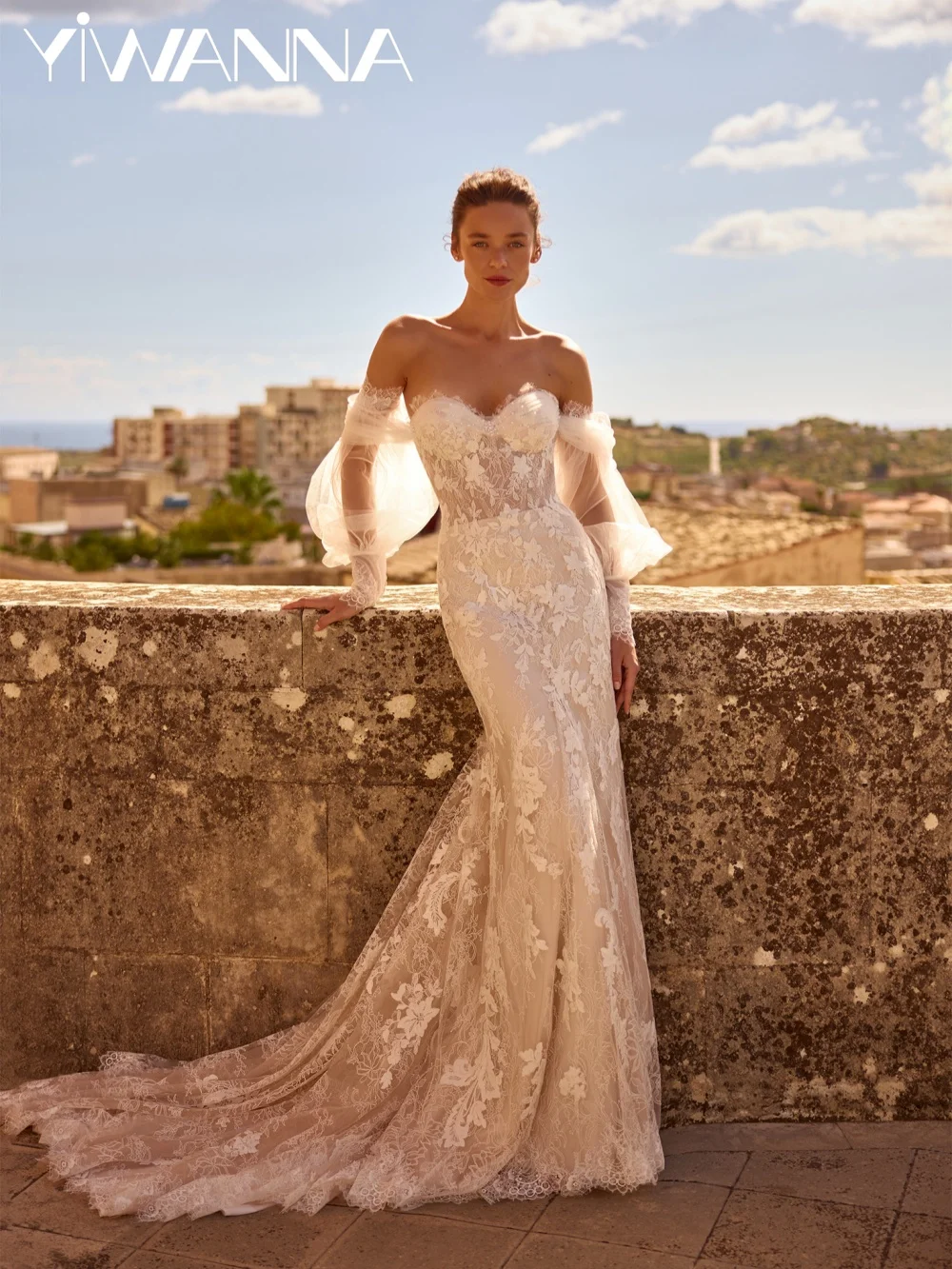 

Floral Lace Mermaid Long Wedding Dress Shinny Sweetheart Neck Bridal Gown 2026 Customized Detachable Sleeve Dresses For Bride