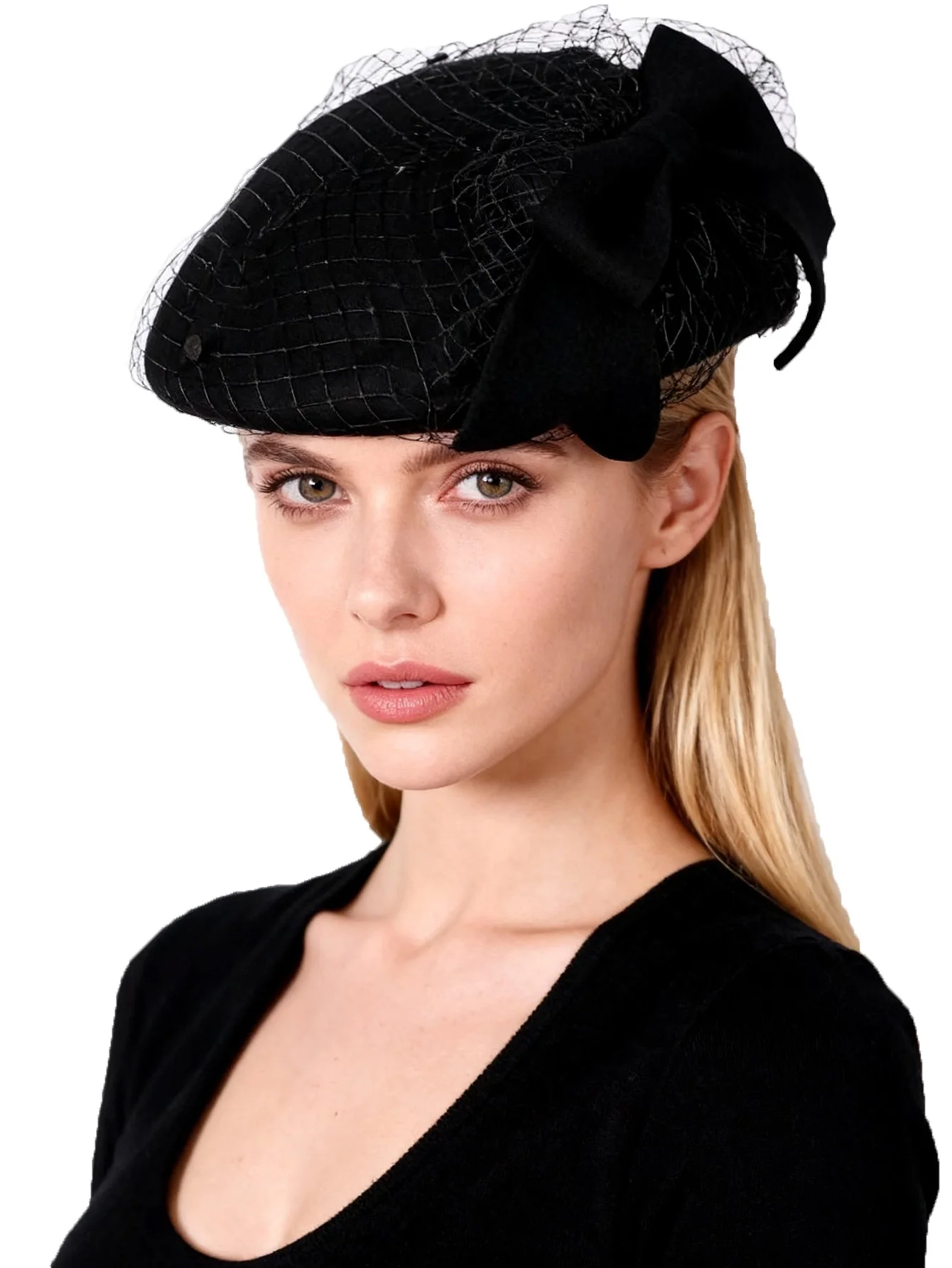 FS Bride Wedding Fascinators Hat With Veil Bowknot Cocktail Wedding Party Church Millinery100% Wool Felt Beret Cap Female