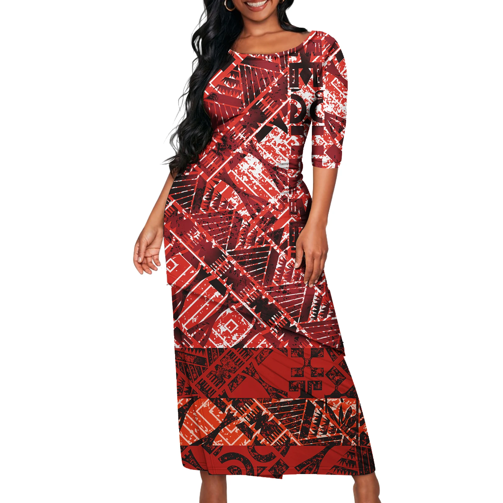 Business Casual Women 2-piece set Samoan Puletasi Dress Cheap Price Hawaiian Tropical Style design Puletasi Dress