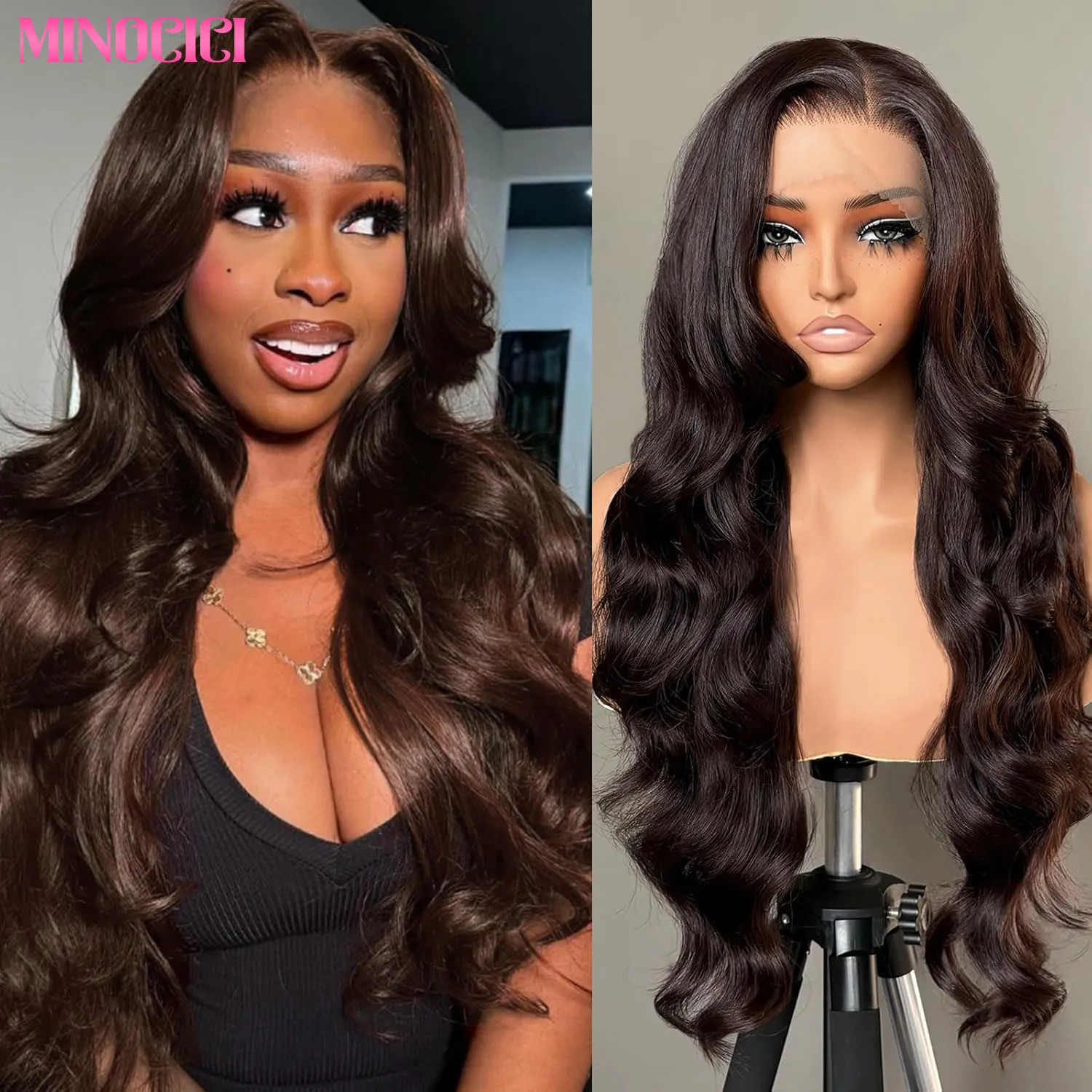 Dark Lace Front Wig - Body Wave Human Hair Wig, 30 Inch