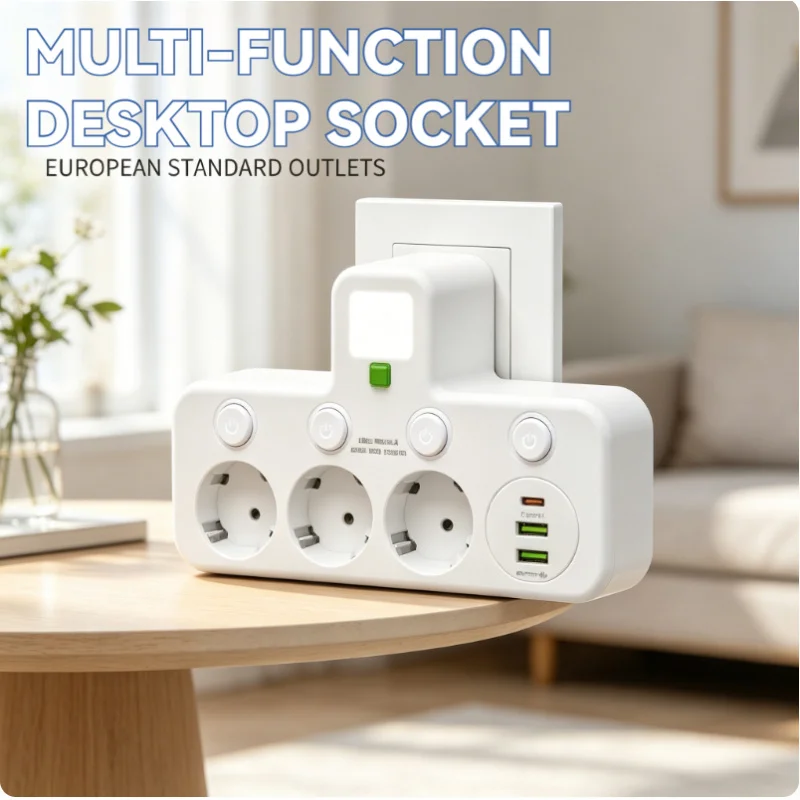 EU Plug 3 AC Outlets Power Strip with USB Charger Separate Switch Network Filter Wall Socket Adapter for Home Office