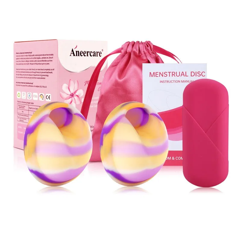 طقم أكواب للسيدات من السيليكون الناعم، ملحقات قرصية معتمدة قابلة لإعادة الاستخدام مع حقيبة تخزين، طقم رعاية صحية للنساء، النظافة الأنثوية #1