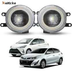 LED Angel Eye DRL for Toyota Vitz Yaris 3D, 5D XP130 2017 2018 2019 Fog Light with Lens Daytime Running Lights Headlight Lamp