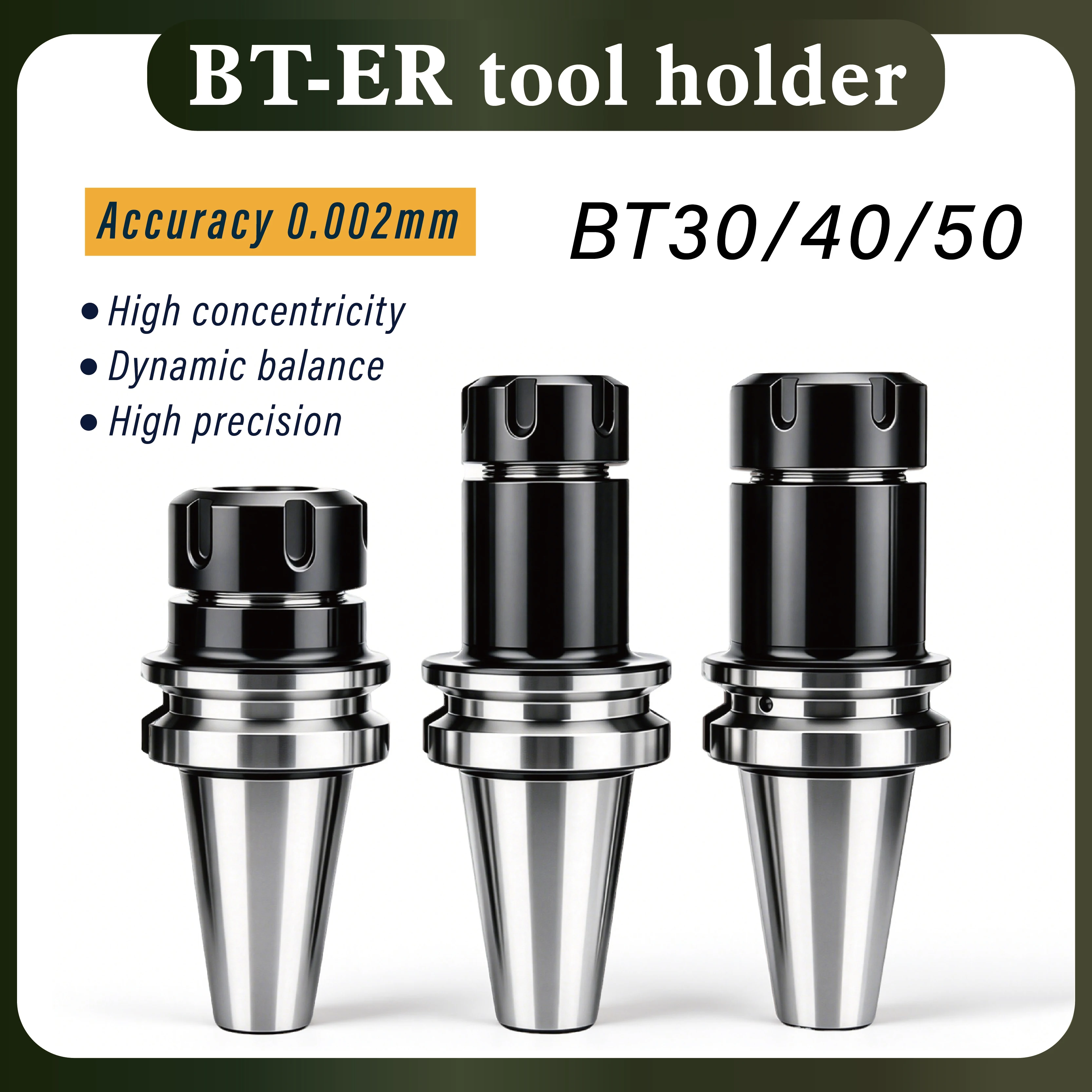ER Collet Chuck High Precision Dynamic Balance 20CrMnTi Carburized Black Oxide 0.002mm Accuracy CNC Milling Lathe Tool Holder