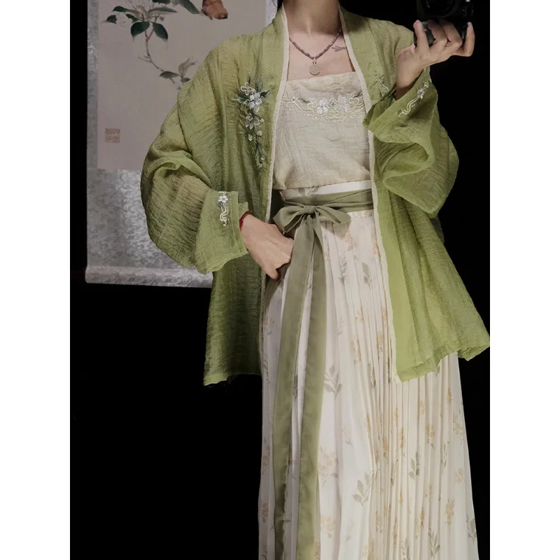 

Han Yu Kui Hanfu Women's Airplane Sleeves Song Dynasty Summer Breathable Embroidery Suspender Pleated Skirt Daily