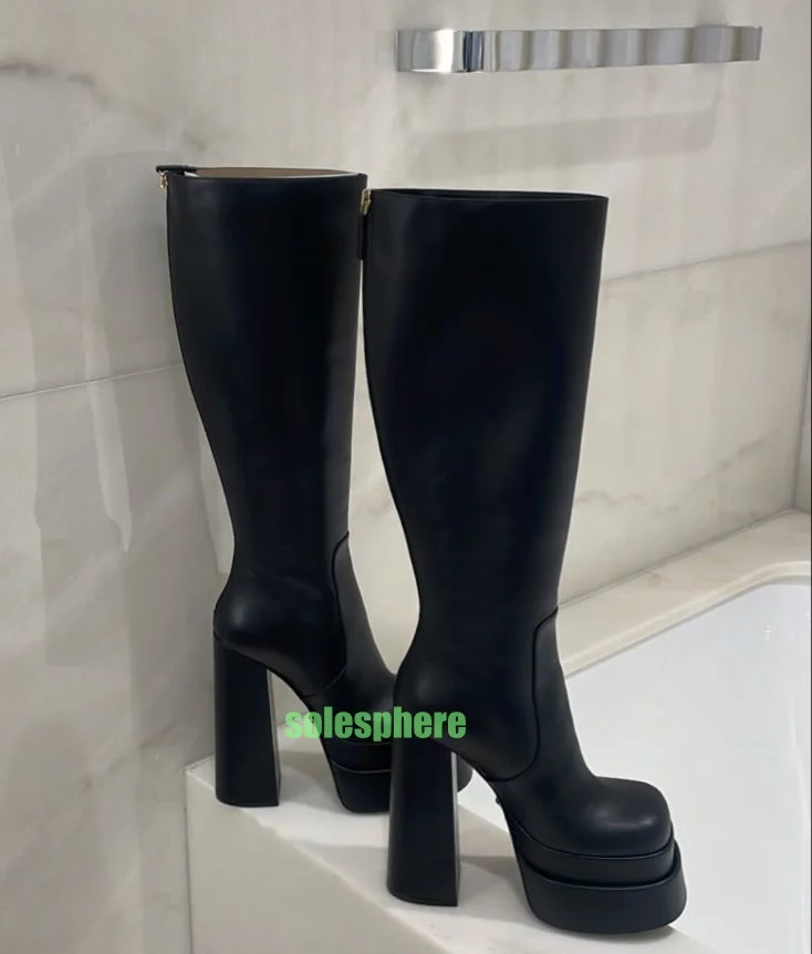 

Lady Platform Sexy Gladiator Black Punk Knee Boots Chunky Heel Footwear Zipper New Arrive Pu Black Mary Janes Boots Size 34-46