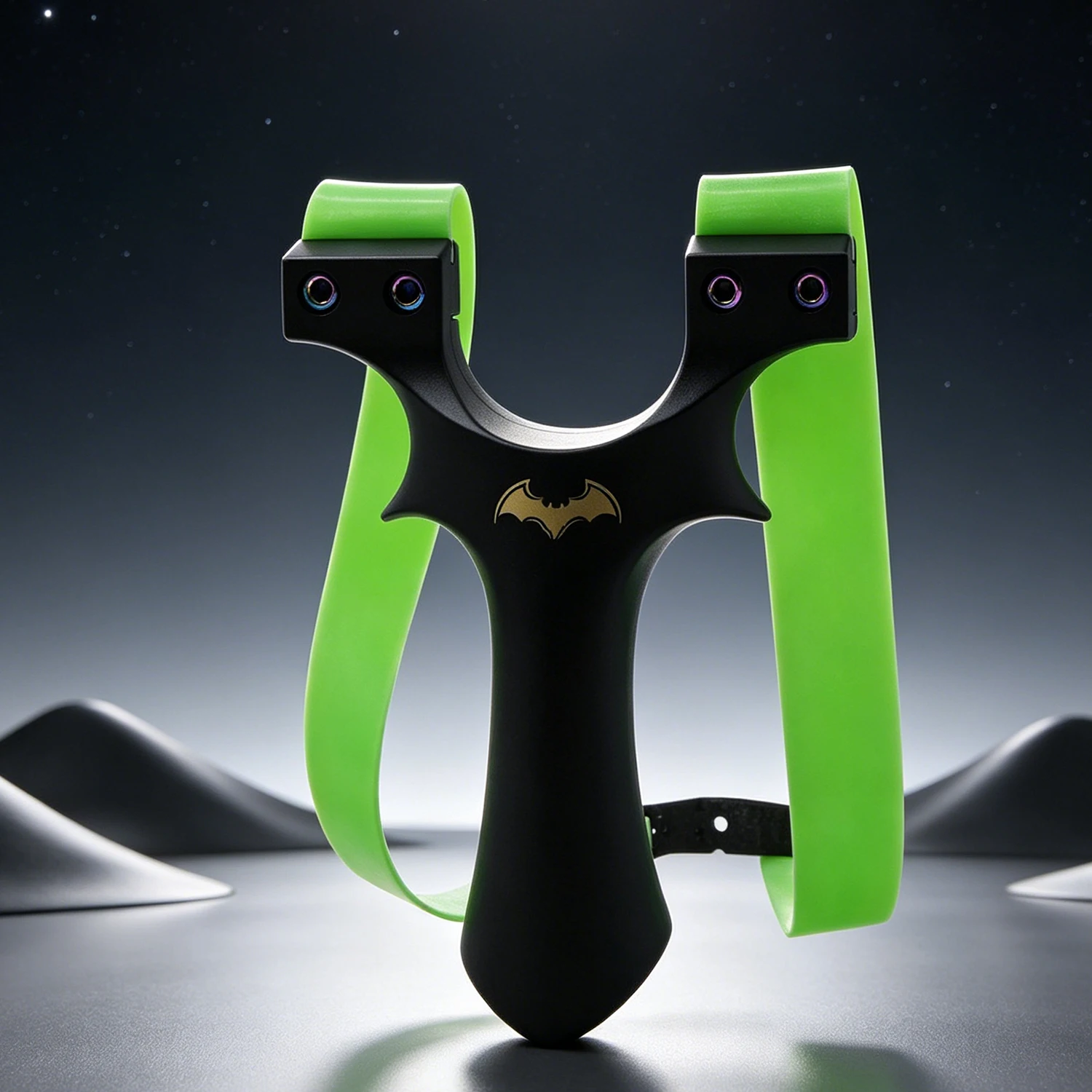 Resin Black Y-Shaped Slingshot Double-Screw Flat Top Clamp Golden Bat Graphic Outdoor Target Practice