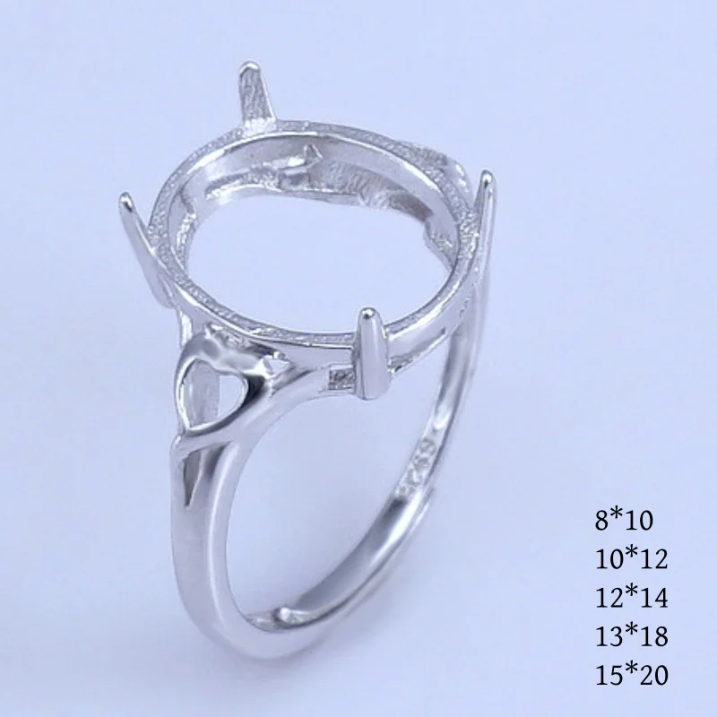 Prong Setting 8*10/10*12/12*14/13*18/15*20mm Gemstone S925 Sterling Silver Ring Empty DIY for Women Fine Charm Jewelry Accessory