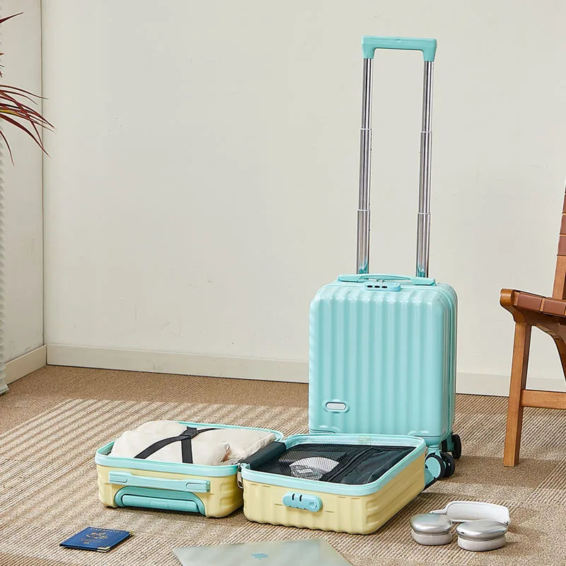 

14-дюймовая ручная кладь с подстаканником и подставкой для телефона, подходящая для мужчин и женщин, вращающиеся колеса для коротких поездок