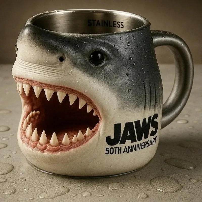 Jaws 50th Anniversary 3D Shark Mug Creative Movie Collectible Cup for Fans Ceramic Coffee Tea Mug for Home Office Gift Display