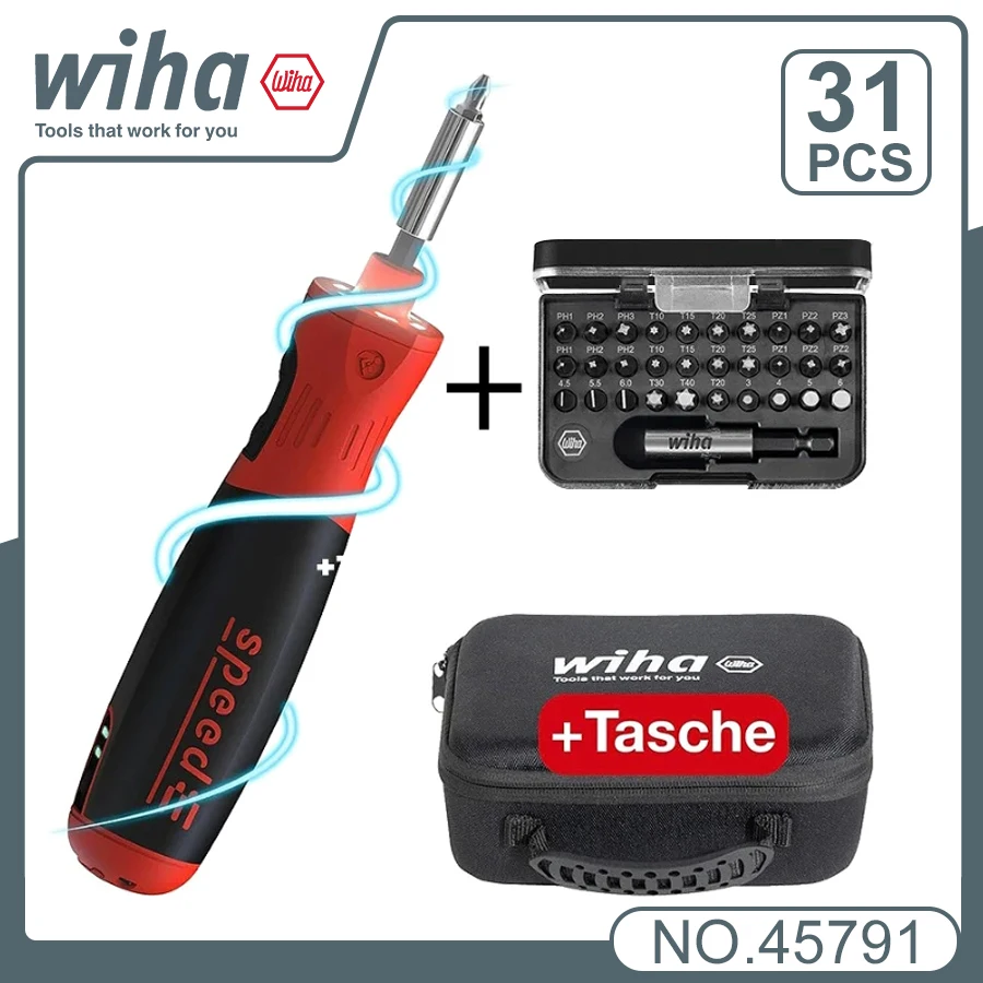 Комплект Wiha SpeedE PocketDrive из 31 предметов: несколько режимов крутящего момента, 1,0 Нм и 5,0 Нм. Удобная зарядка типа C, с сумкой для хранения Wiha 45791