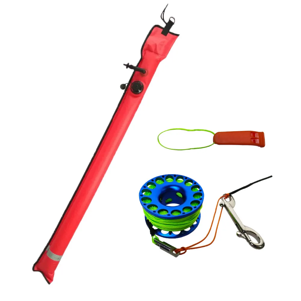 Tauch-Sicherheitssets: Scuba Tech Diving 30M Finger-Reel-Spule, Oberflächenmarkierungsboje (DSMB), laute Taucherpfeife – Detail 1