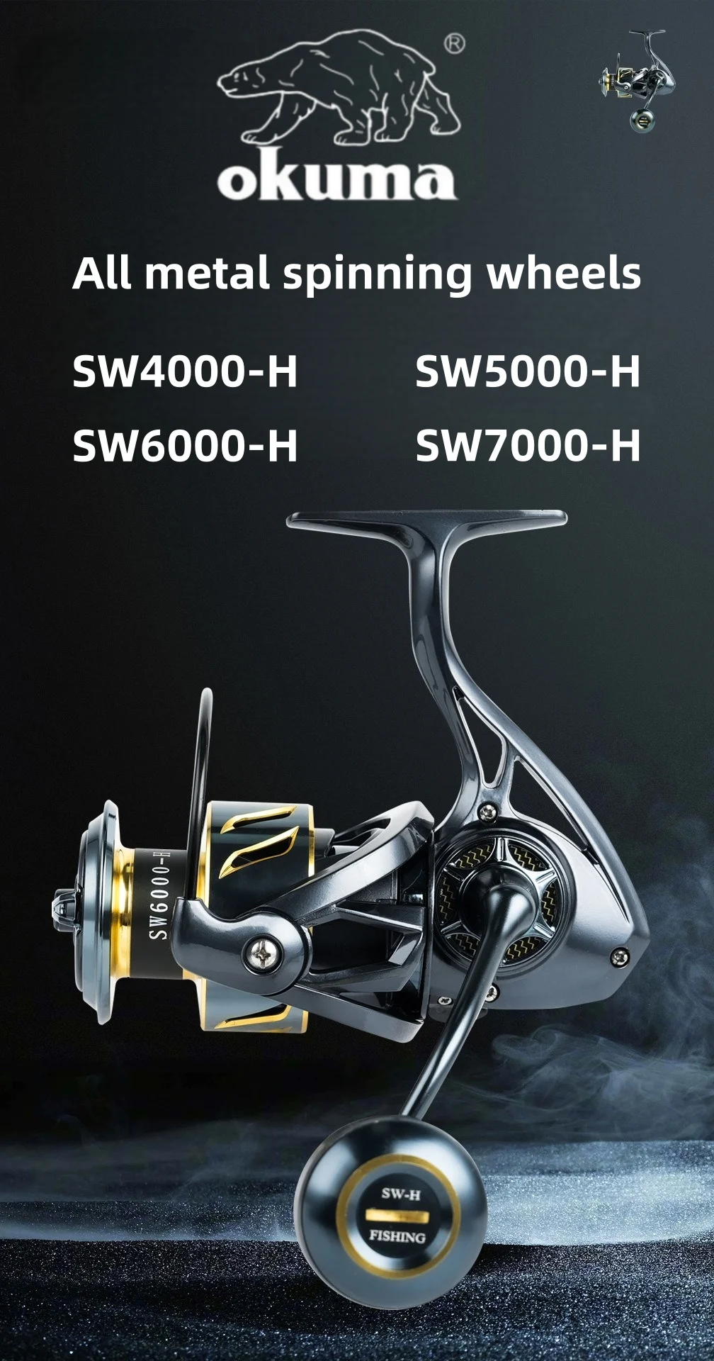 Okuma Original Vollmetall-Spinnrolle, 4000-7000, 25KG Große Bremskraft, Ausgestattet mit Hochwertiger Angelschnur – Detail 1