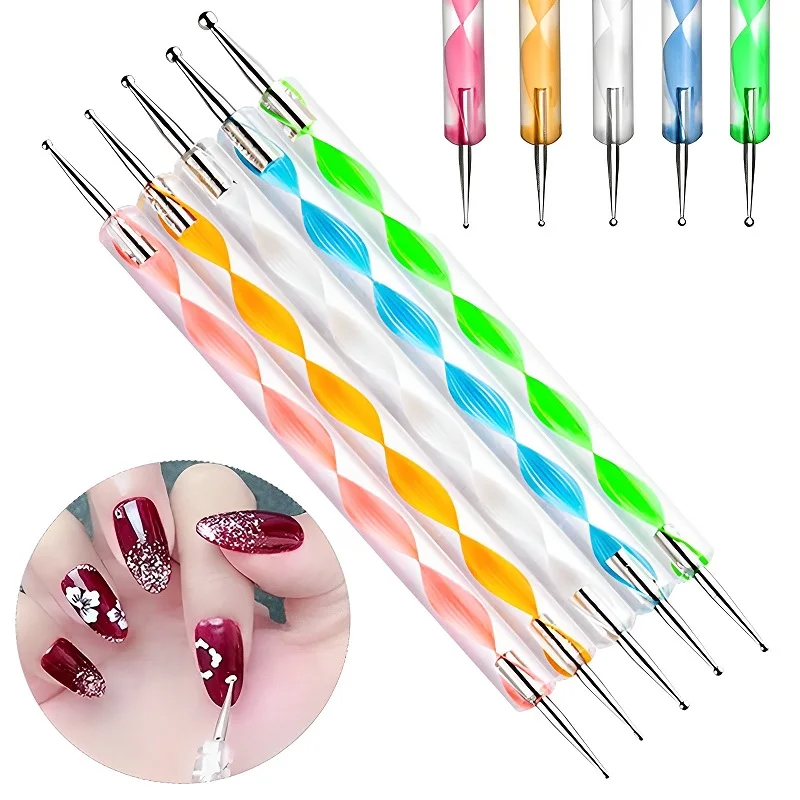 5Pcs/pack 2 Way Dotting Pen Tool Nail Art Tip Dot Paint Manicure Kit DIY Drill Point Pen Rhinestones Gem Picker Manicure Tools