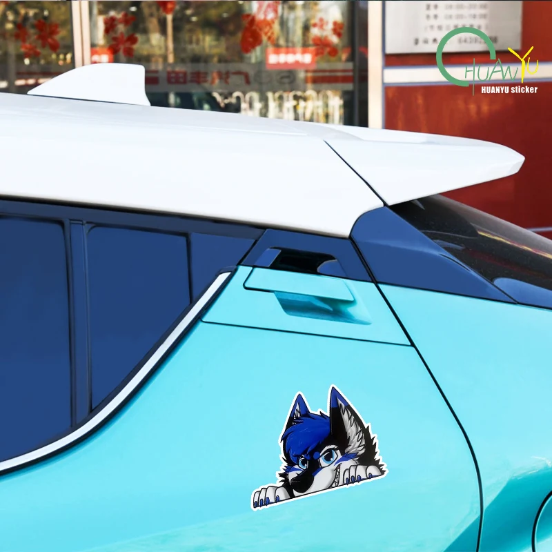 Peering at Wolf Head Creative Stickers Vinyl PVC Reflective Fun Car Stickers Car Windows Motorcycle Bumper Stickers