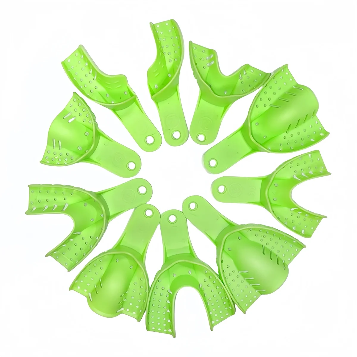 10pcs/Set Autoclavable Dental Plastic Impression Trays Full-Size Green Sterilizable Lab Tools Dentist Supplies Plastic Trays