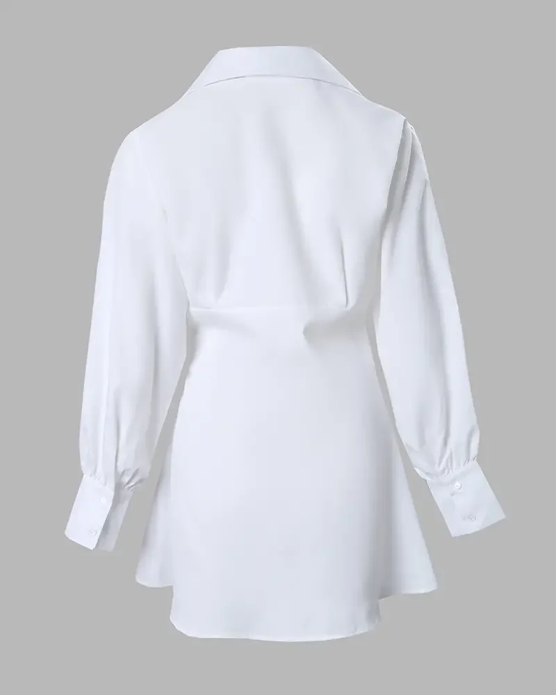 Long Sleeve Corset Shirt Dress 2023 Spring New White Women\'s Dress Temperament Elegant Office Shirt Dress Mini Dress