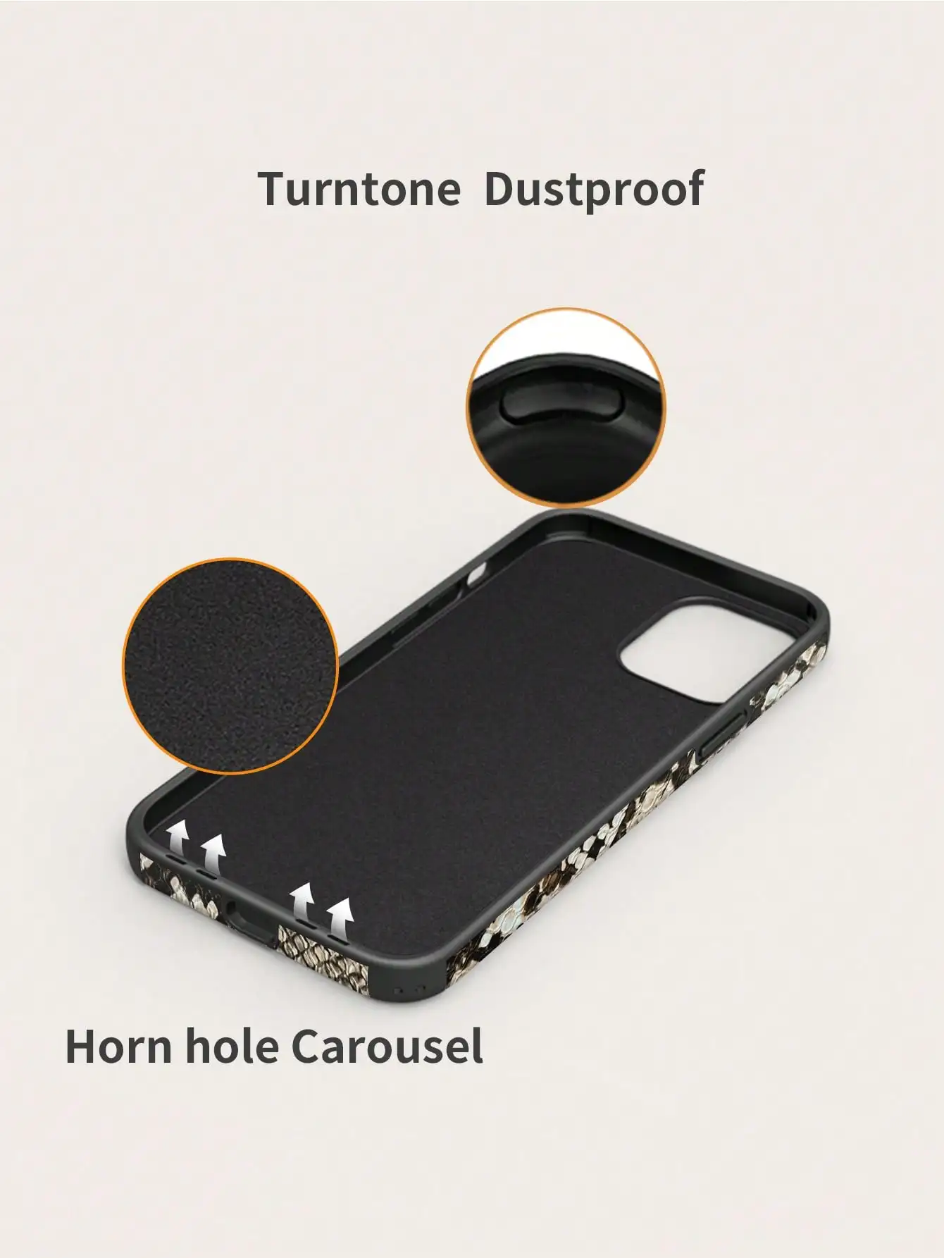 1 Beige Snake Pattern Pu Leather Anti-Fall and Shock-Proof Belt Spin Design Leather Craft Mobile Phone Case Suitable for iPhone