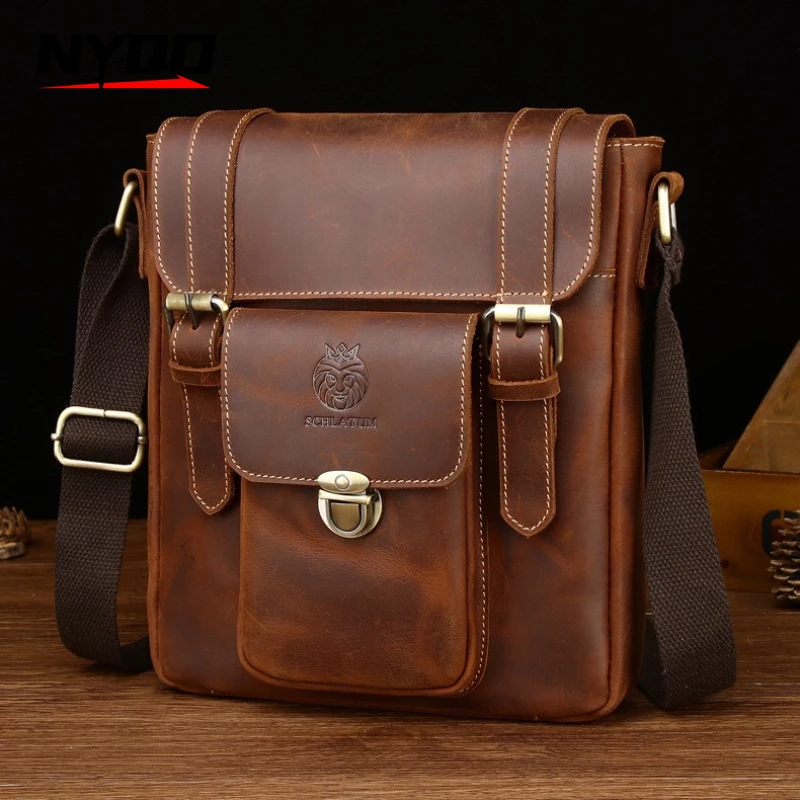 

Cowhide Crossbody Bag Fashion Men Bag British Retro Genuine Leather Shoulder Messenger Bag for Travel Bolsas Para Hombre