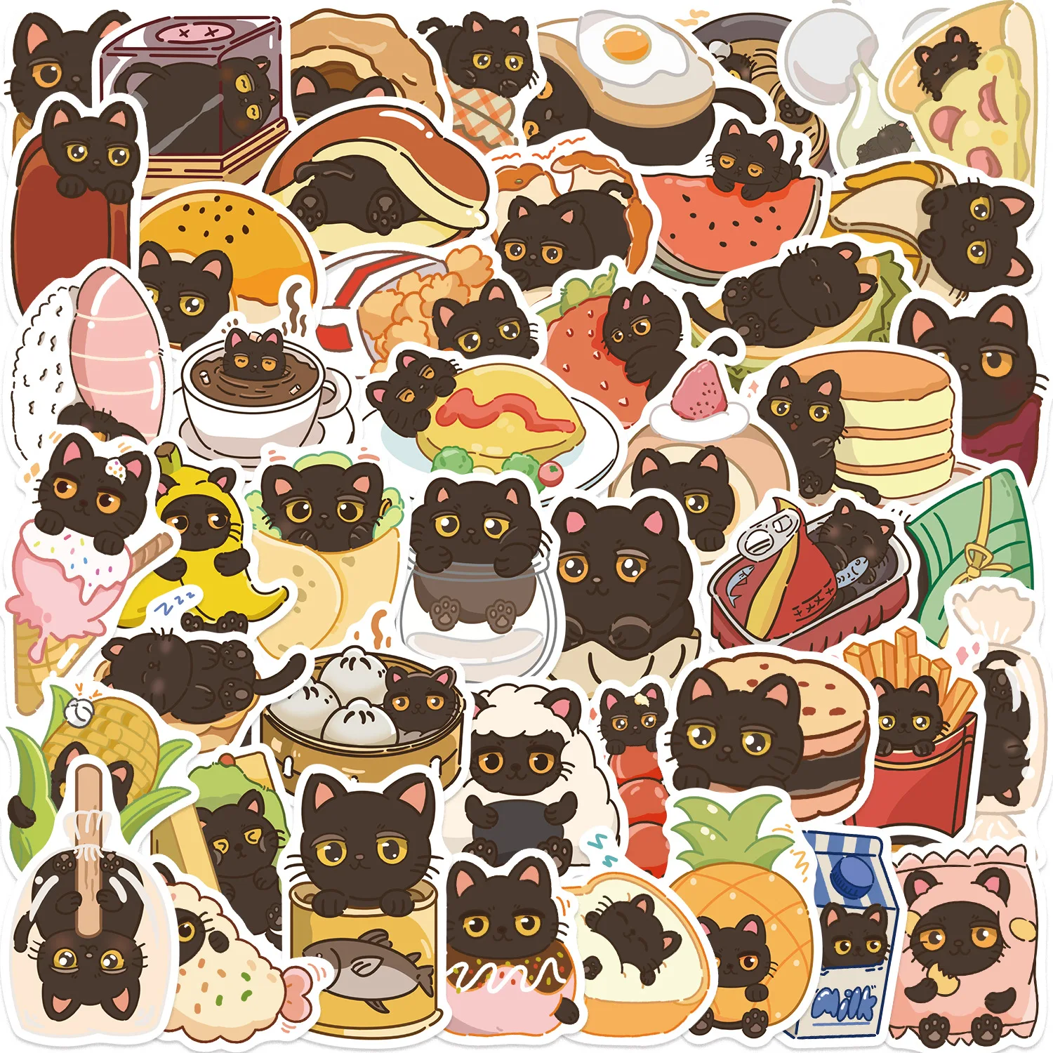 

50/100PCS Cartoon Black Cat Greedy Diary Graffiti Stickers Decoration Guitar Notebook Luggage DIY Stationery Stickers