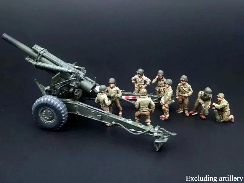 Maßstab 1:72, Druckguss-Harzfiguren-Modellbausatz, 2. Weltkrieg, amerikanisch, 155 mm, Gun Crew, 9 Figuren, unbemalt