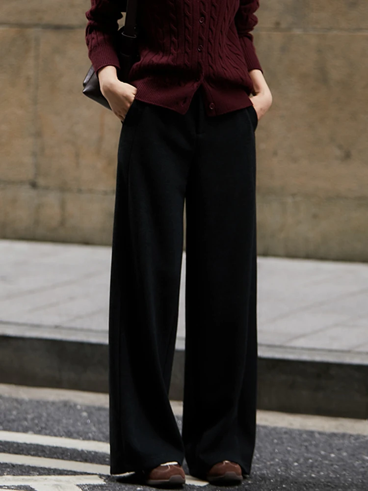 Calças Casuais de Cintura Alta com Pernas Retas e Largas para Mulheres, Cor Café, Inverno e Outono, Novas Calças Slimming Ci Walk