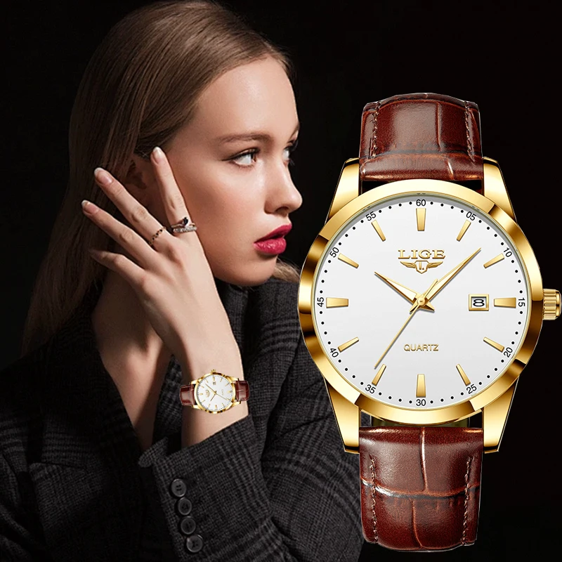 LIGE Simple Dial Quartz Woman Watch Retro Elegant Fashion Luxury Classic Leather Casual Sport Waterproof Luminous Ladies Watches