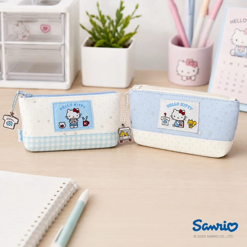Genuine Hello Kitty Pencil Case Sanrio Cute Cloth Pen Pouch Stationery Organizer for Office School Daily Carry Women Gifts view 3