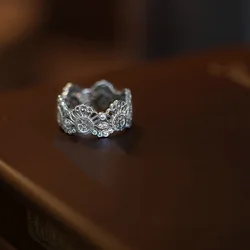 French Vintage Fashion Lace Design Adjustable Ring for Women 2023 New Stainless Steel Knuckle Ring Luxury Jewelry Accessories