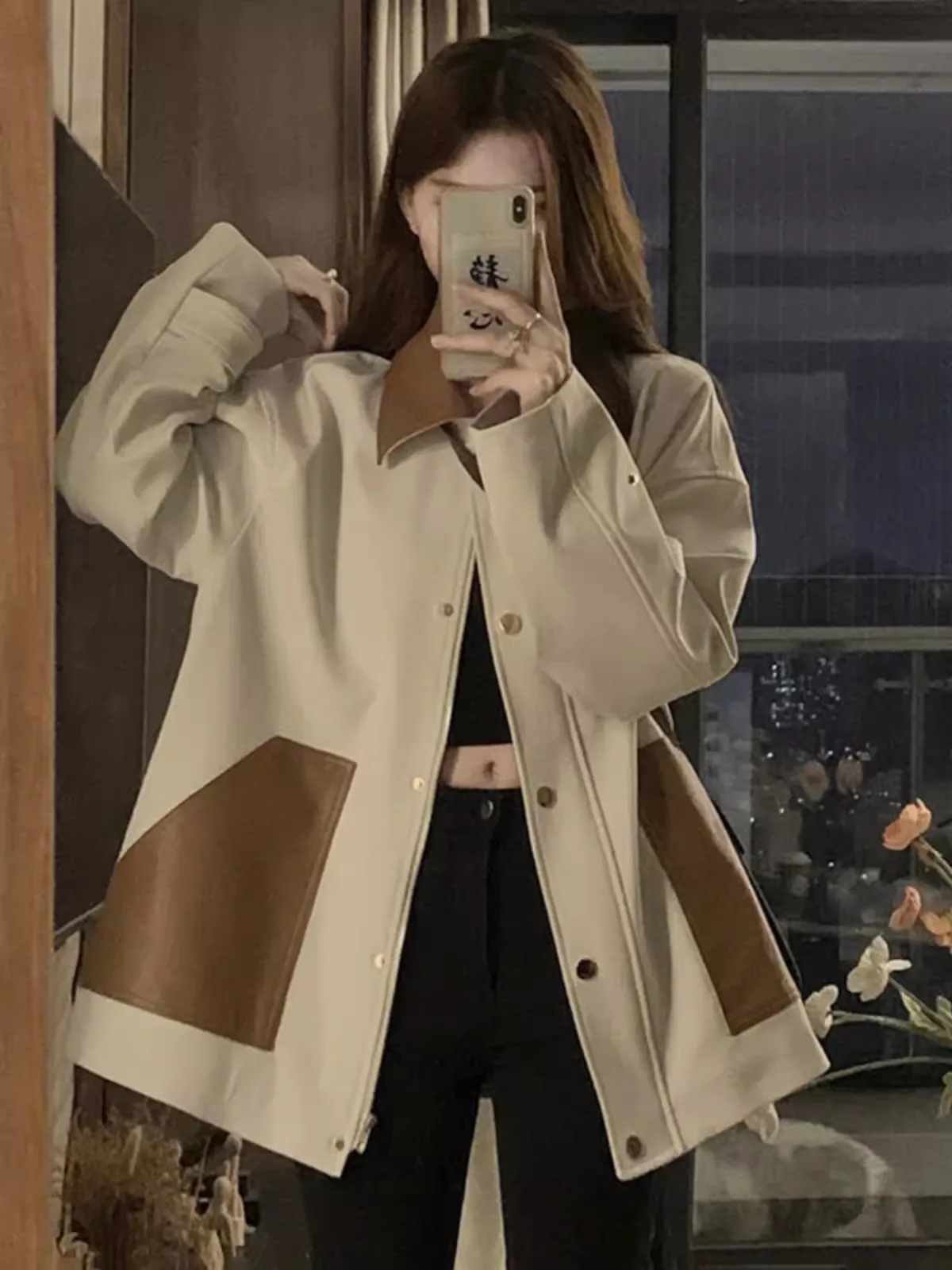 

Coat for Women Spring 2024 New Korean Version Fashionable Design Explosive Street age Reducing Flip Collar Jacket top Trend WLF