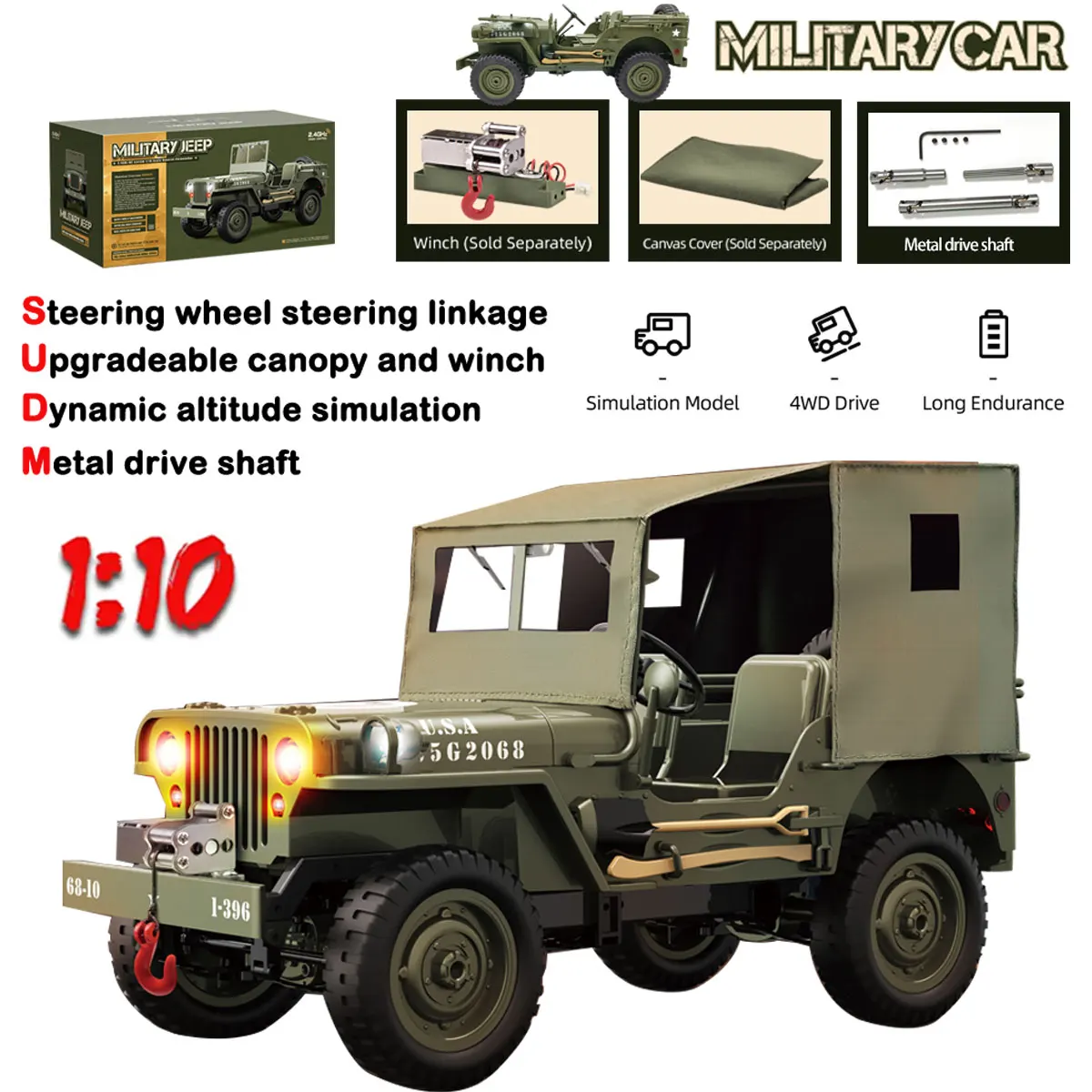 JJRC C8815 1:10 JEEP WILLYS Rc Car 2.4GHz 4WD RTR Crawler Climbing Scale Military Truck Offroad Vehicle Adults Toys Gifts