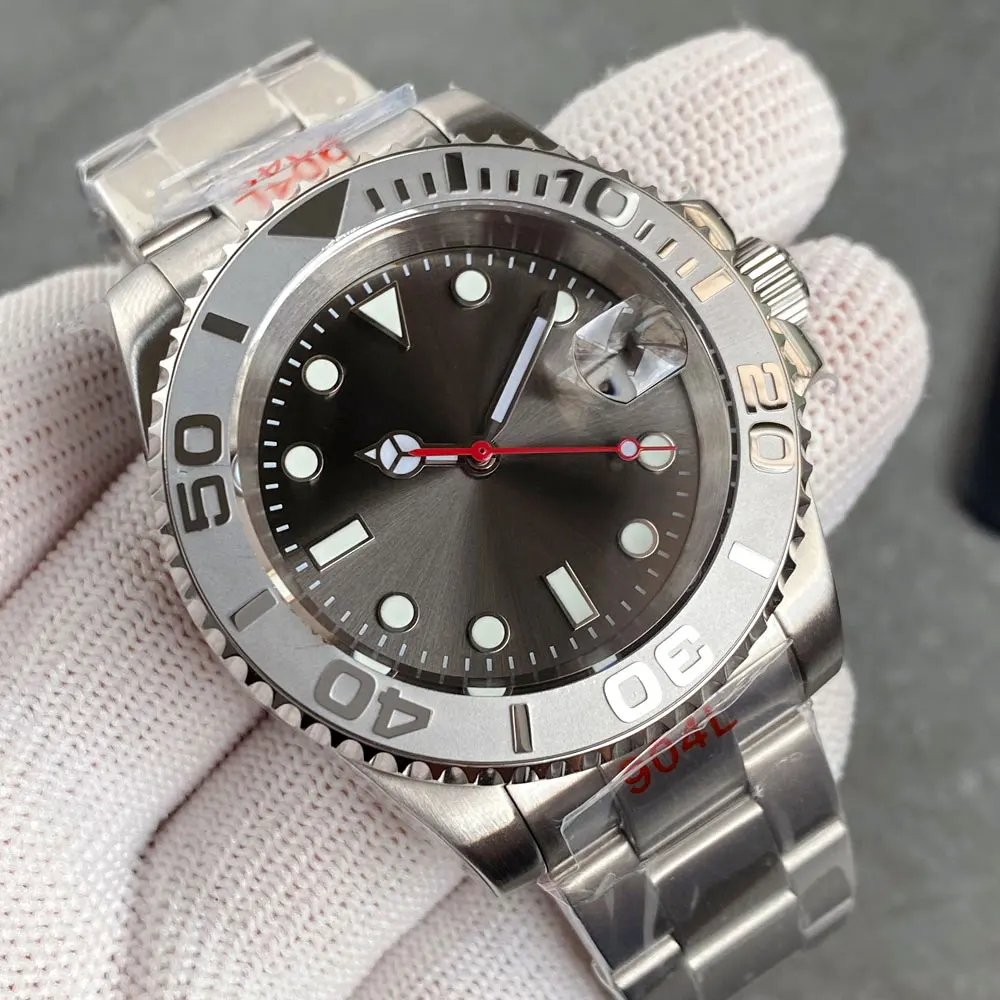 Tandorio buceo negro gris SUB acero agua fantasma mecánico hombres reloj azul mano Sunburst gris Dial NH35AA Movt 904L pulsera 40mm