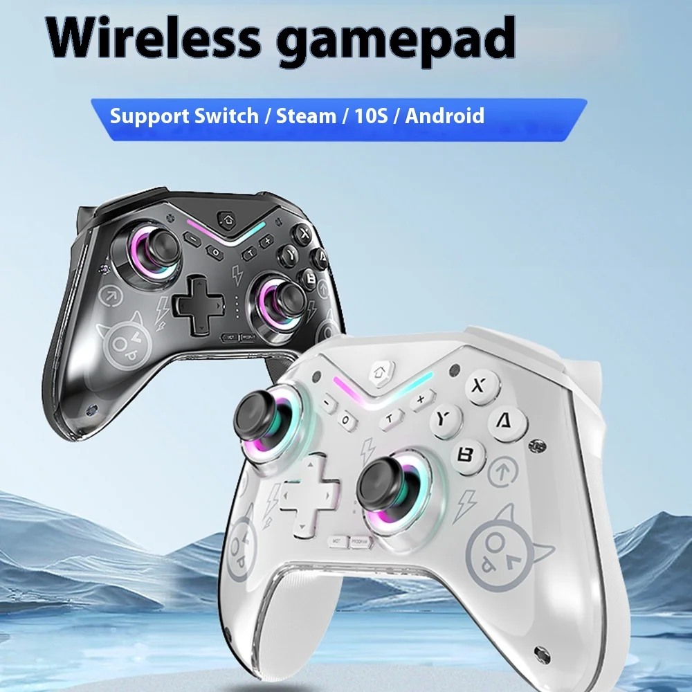 New Pro Multi-Function Wireless Bluetooth Game Controller, Transparent & Glowing, For Pc, Ios, Android, Ps, Switch