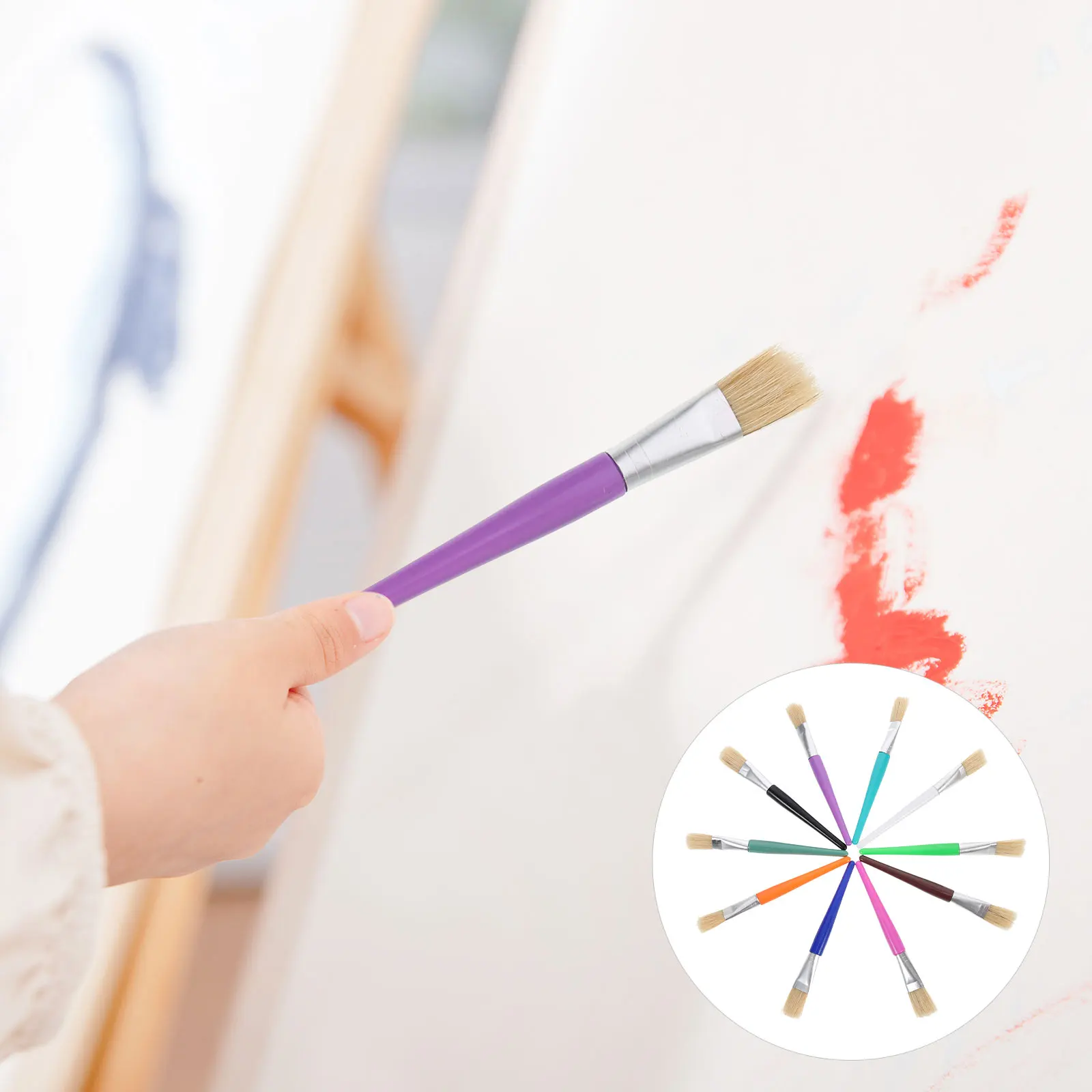 

Brush Flat Oil Paintbrush Tools for Kindergarten Painting Supplies Plastic Rod