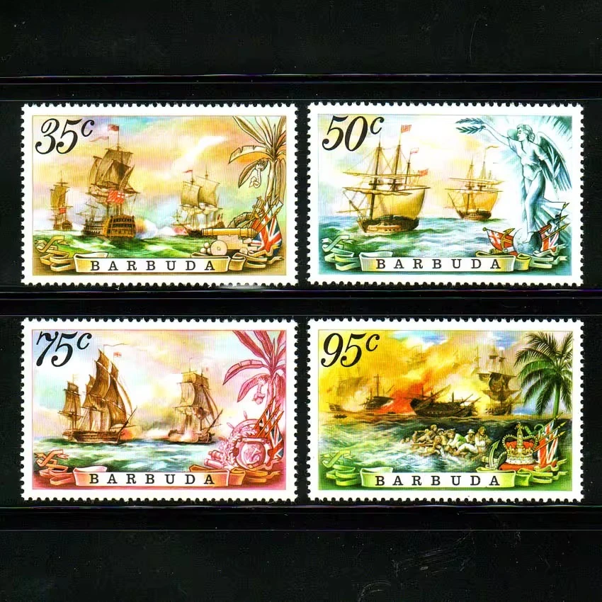 4 unids/set nuevo sello postal de Barbuda 1975 sellos postales del estrecho de la batalla Naval de Sant MNH