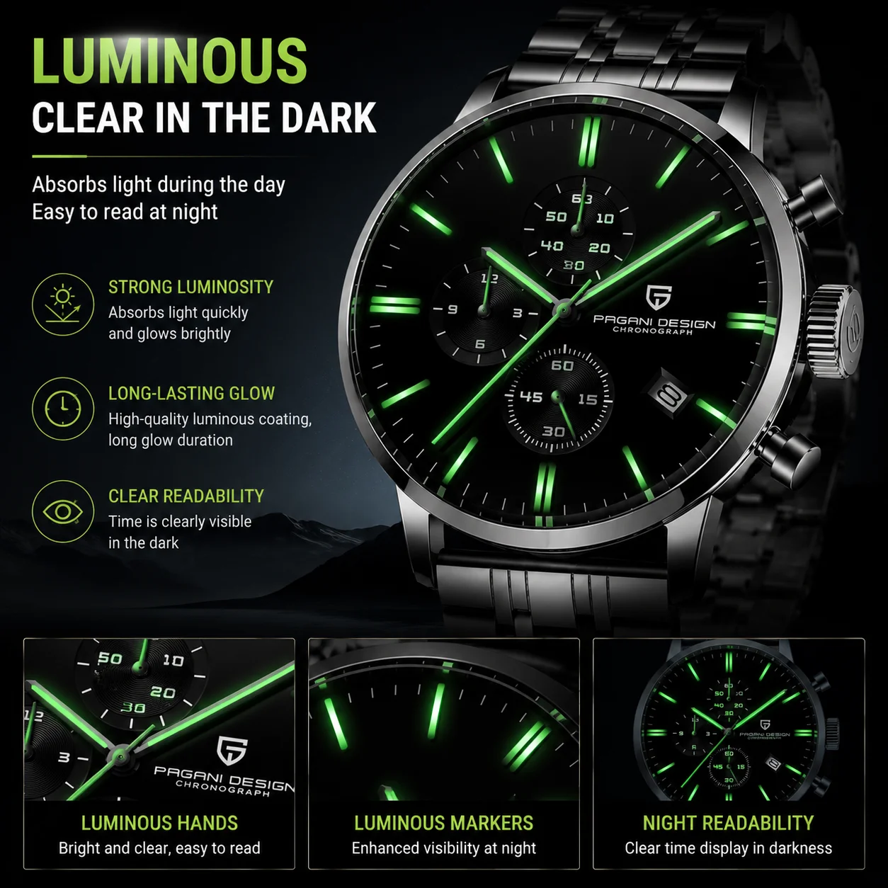 PAGANI DESIGN Men's Chronograph Watch Japan VK67 Quartz Movement 3ATM Waterproof Business Sports Wristwatch Relogio Masculino
