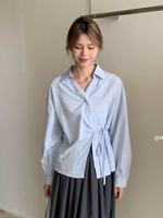 Jmprs Sweet French Retro Shirt Women Lace Patchwork Long Sleeve Elegant Blouse Design V Neck Irregular Spring Lady Lace Up Tops