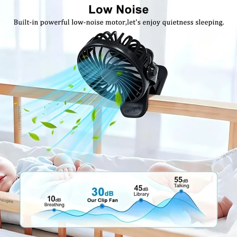 Portable Car Clip‑on Fan 360° Rotatable USB Rechargeable Cooling Fan 3 Wind Speed Adjustable Powerful Airflow Fan Car Interior