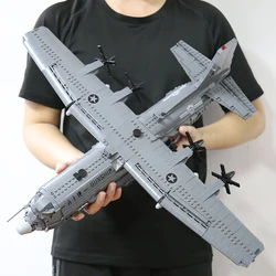 US Military AC-130 Aerial Gunboat Building Blocks Arms New Type Armored Heavy Duty Fighter Bricks Transport Plane Model Toys