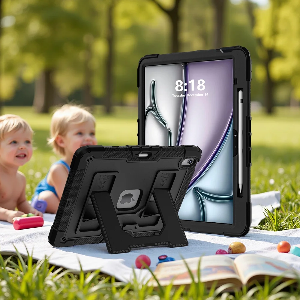 

Rugged Kids Case for iPad Air 13/11/10.9 Inch with Handle Stand & Pen Holder,Soft Silicone & Hard Protective Cover for Air5/Air4