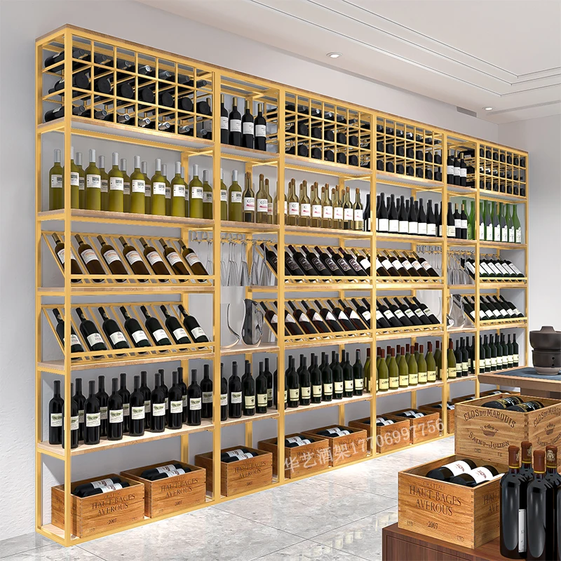 

Red wine rack light luxury style wine rack wine shelf floor cabinet commercial winery liquor display cabinet customization