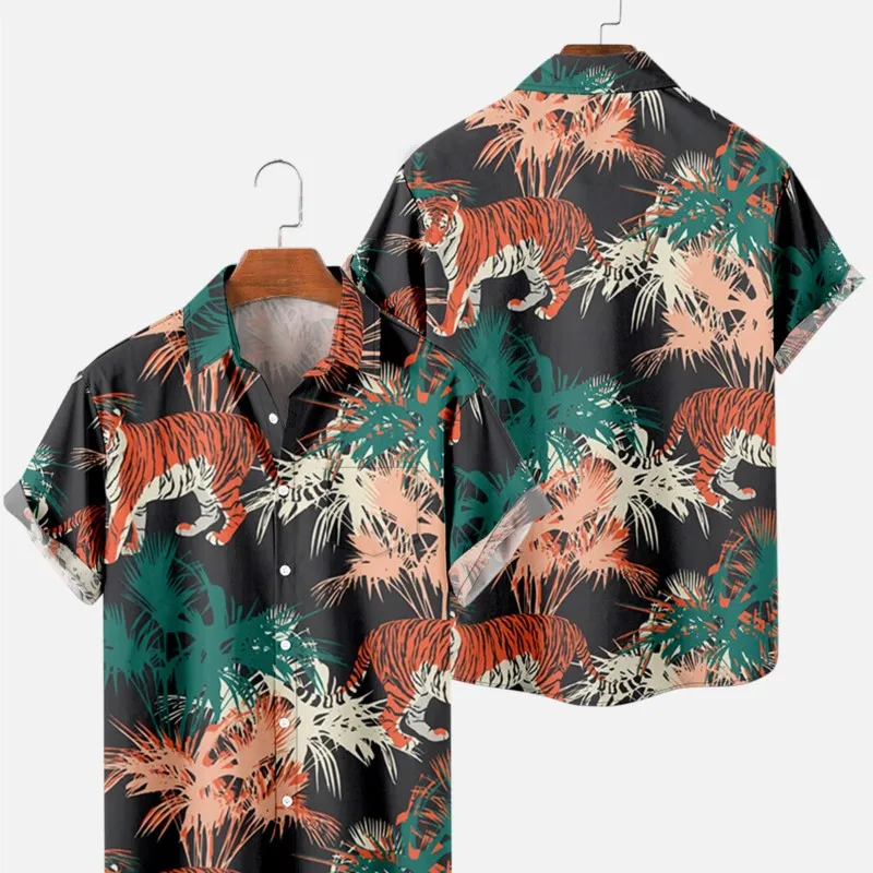 New Hawaii Men's Shirt Tropical Jungle Beast Beach Tops Tiger Vintage Tops y2k Summer Casual for Men And Women