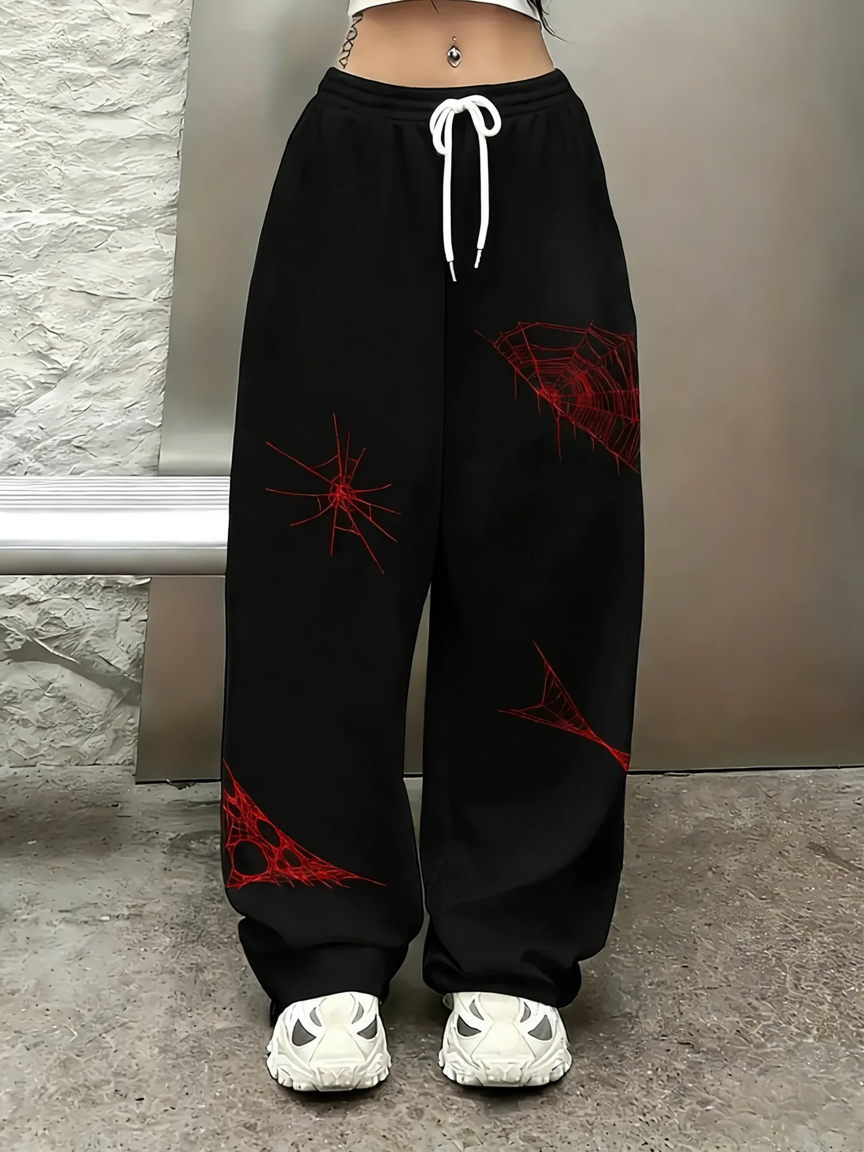 Unisex Y2K Streetwear 3D Horror Skeleton Pattern Print Quick Dry Straight Pants Elastic Drawstring Waist Black Goth Trousers